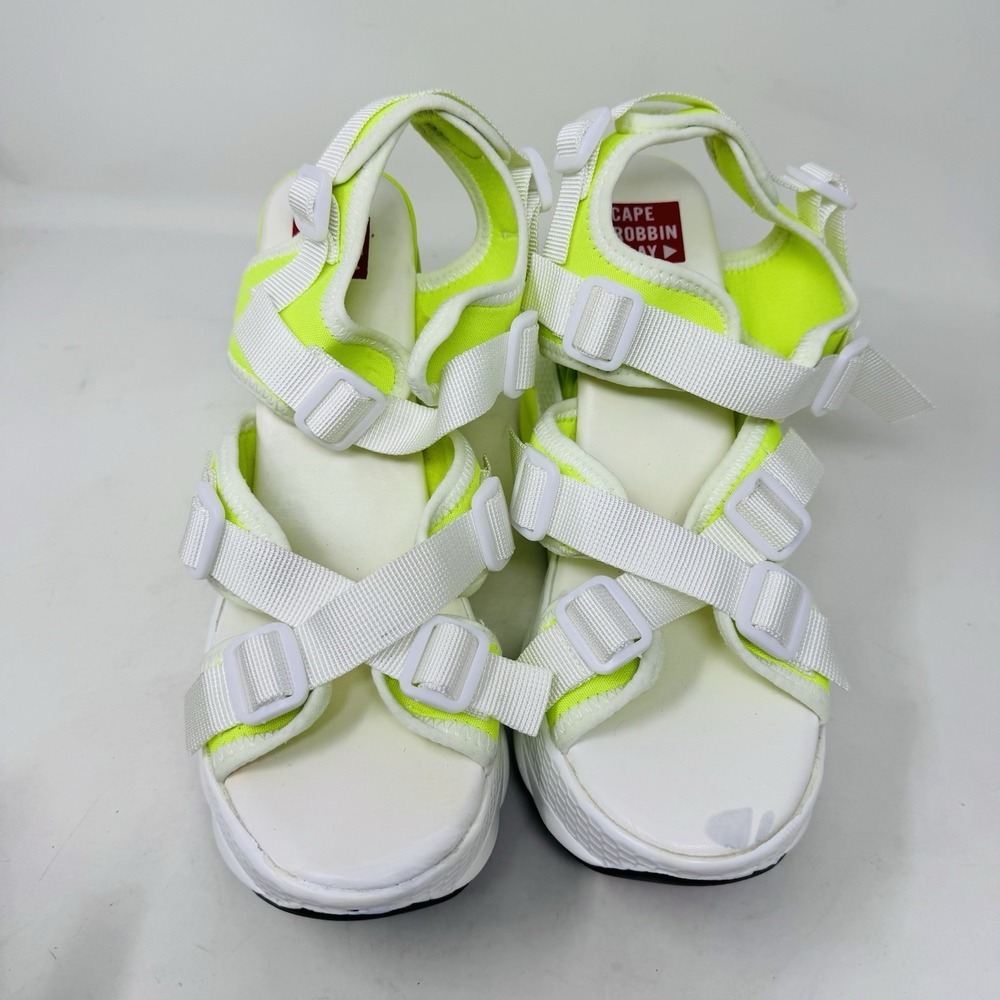 Cape Robbin Lemon Drop‎ Geometric White &Neon Yellow Platform Sandals Size 10 - Picture 3 of 11